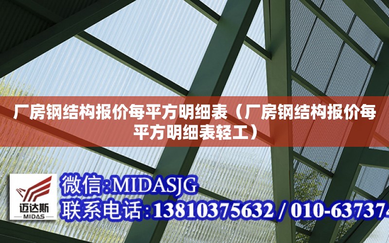 廠房鋼結構報價每平方明細表（廠房鋼結構報價每平方明細表輕工）